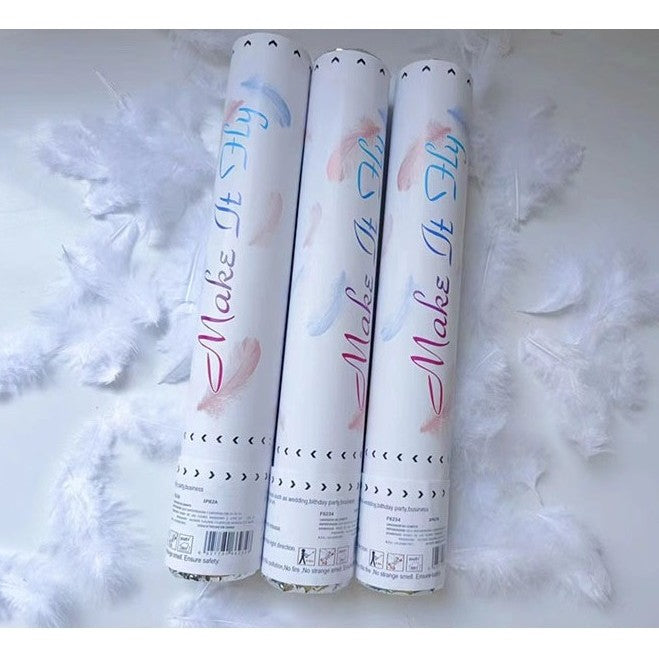 Make It Fly, Tub Confetti Cu Pene, Tun Lansator Efect Spectaculos Nunta Si Petreceri, Carton, 27 cm, Alb