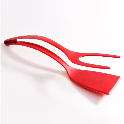 Spatula Multifunctionala Tip Cleste Pentru Gatit, Silicon Si Polipropilena, Ideala Pentru Carne Sau Paine, 31 x 8.5 cm, Rosu