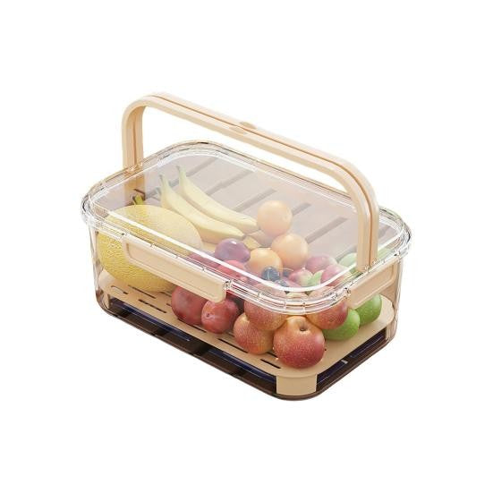 Caserolă Prânz și Cutie Depozitare Portabilă, Separator Gheață și Scurgere, Menține Prospețimea, Mâner Ergonomic, Polipropilenă, 25x16.5x11.5 cm, Crem/Transparent