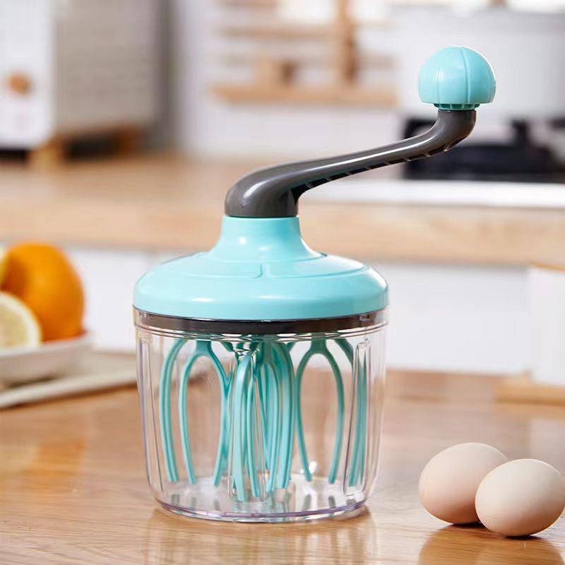 Mixer Manual Cu Manivela Pentru Oua Si Frisca, Batator De Aluat Cu 2 Teluri Si Bol Transparent, Plastic, 24.5 x 11.5 cm, Verde