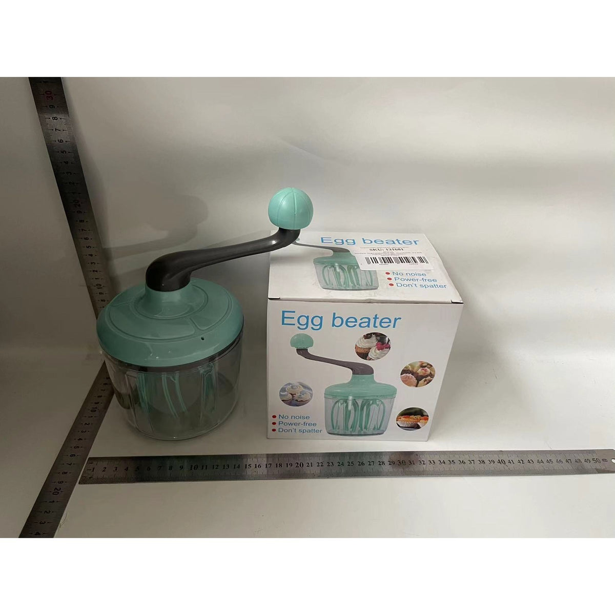 Mixer Manual Cu Manivela Pentru Oua Si Frisca, Batator De Aluat Cu 2 Teluri Si Bol Transparent, Plastic, 24.5 x 11.5 cm, Verde