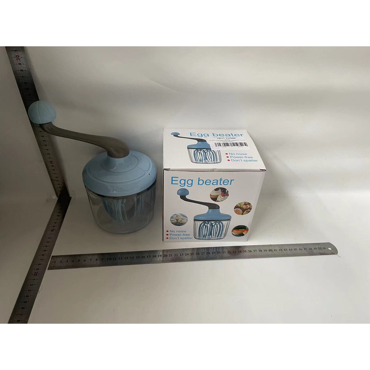 Mixer Manual de Bucatarie cu Manivela, Tel Rotativ pentru Oua si Frisca, Bol Transparent, Plastic Rezistent, 24.5 x 11.5 cm, Albastru