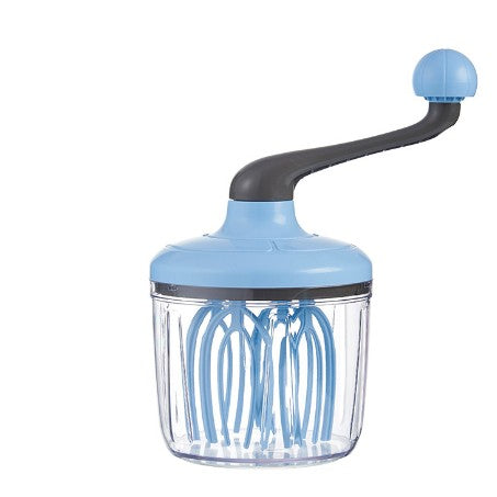 Mixer Manual de Bucatarie cu Manivela, Tel Rotativ pentru Oua si Frisca, Bol Transparent, Plastic Rezistent, 24.5 x 11.5 cm, Albastru