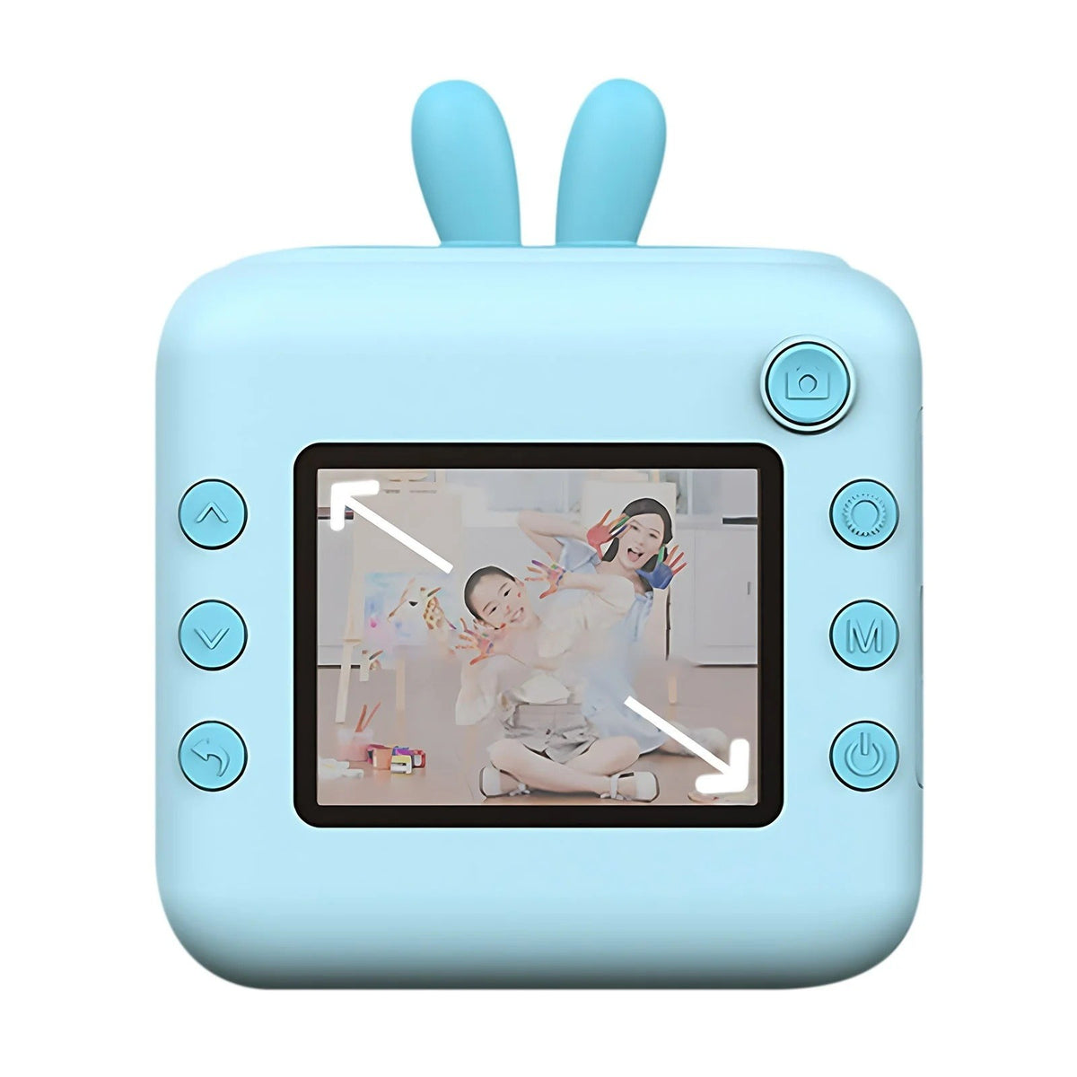 Camera Foto Instantanee pentru Copii, Imprimare Termica, Bluetooth App, Rezolutie 24MP, Video HD, Model Iepuras, ABS, Albastru
