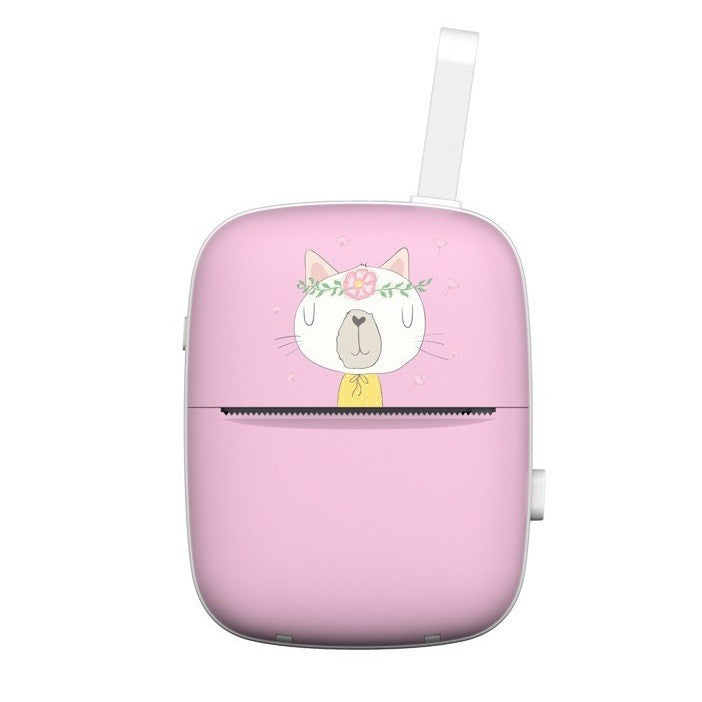 Mini Imprimanta Foto Portabila, Conexiune Bluetooth, Tehnologie Termica Fara Cerneala, Design Pisica, 200 DPI, Acumulator 1000 mAh, Incarcare USB, Plastic ABS, Roz