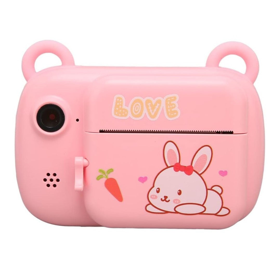 Camera Instantanee pentru Copii, Foto-Video Full HD 1080P, Selfie, Imprimare Termica, Bluetooth, Control APP, Model Iepure Love, ABS si Silicon, Roz