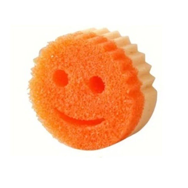 Burete de Vase Rotund, Model Smiley Face, Adaptabil la Temperatura Apei, Doua Fete pentru Curatare, Material PU, 10 x 4 cm, Portocaliu/Galben