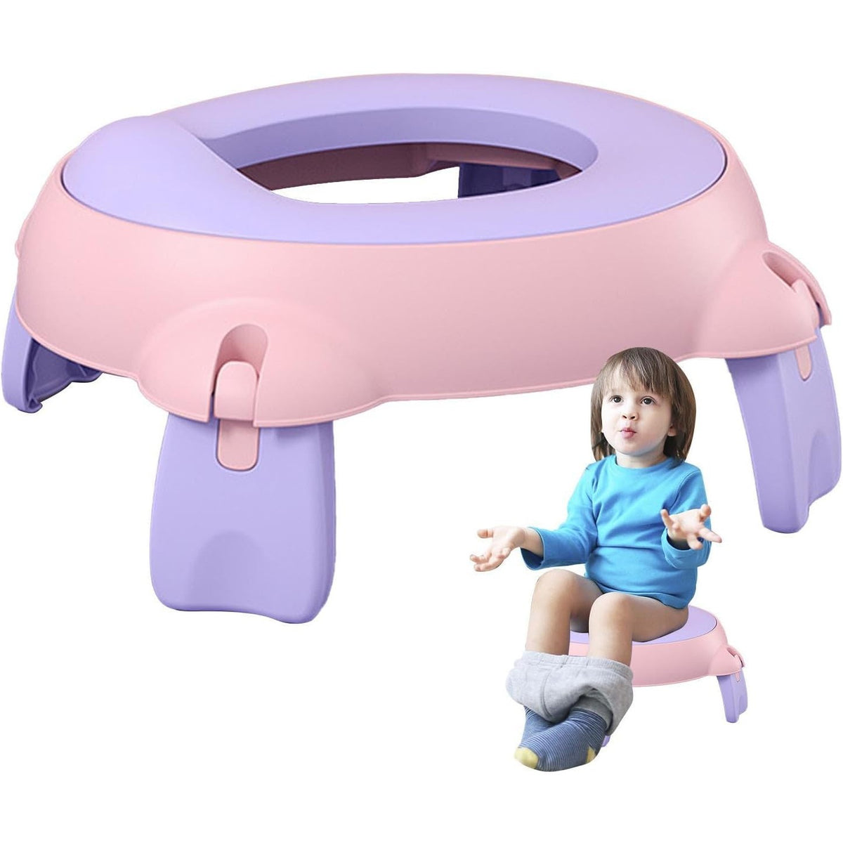 Olita Portabila pentru Calatorii si Vacante, Design Pliabil si Ergonomic, Spuma PU Ecologica, 1-6 Ani, 34x32x17 cm, Roz/Mov
