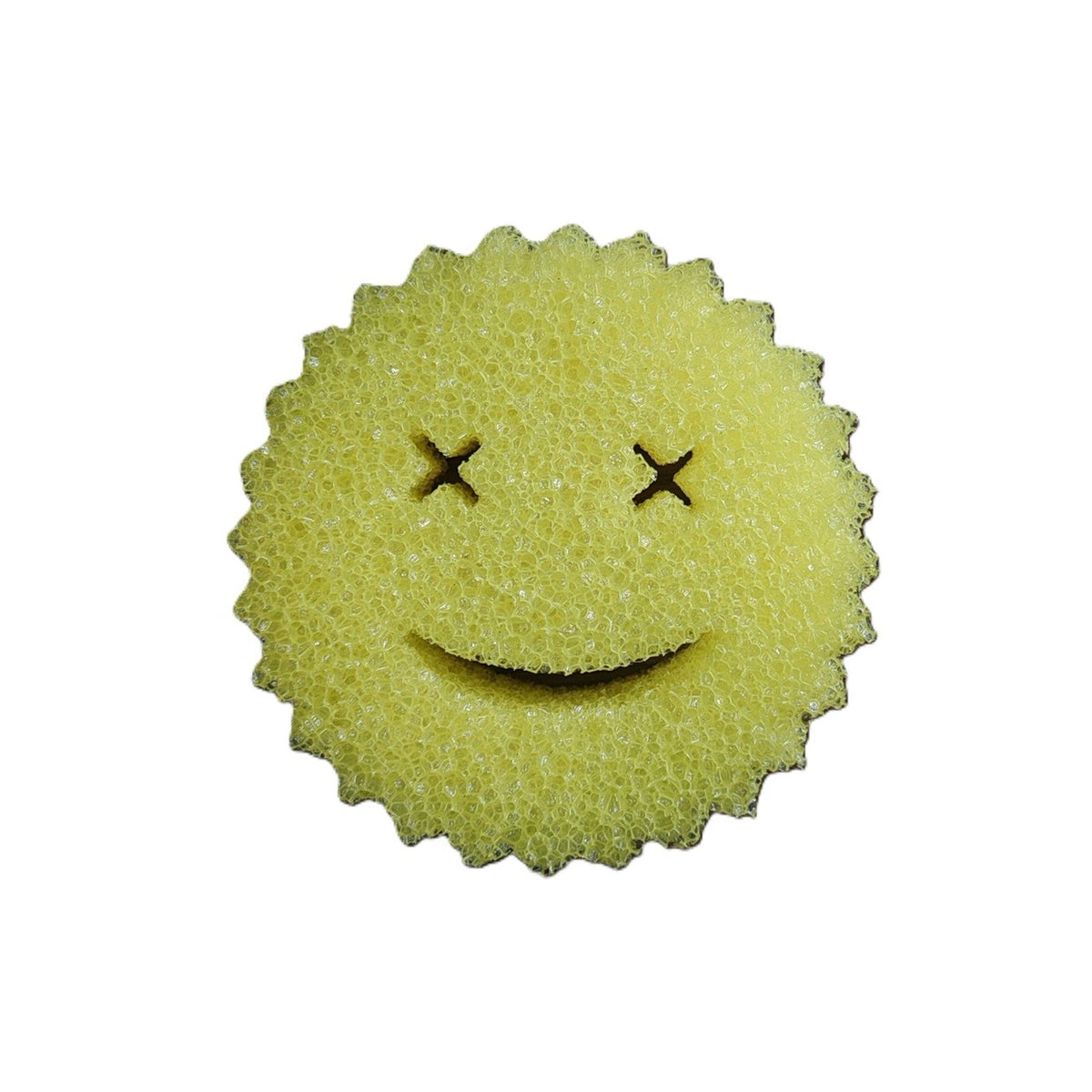 Burete de Vase Rotund, Model Smiley Face cu Doua Fete, Adaptabil la Temperatura Apei, Burete PU, 10 x 4 cm, Galben