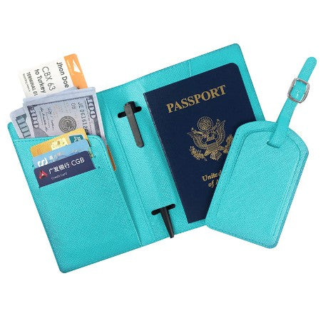 Portofel Pasaport si Documente de Calatorie, Organizator de Carduri cu Suport Pix, Piele Ecologica PU, Design Unisex Multifunctional, 23x16 cm, Bleu
