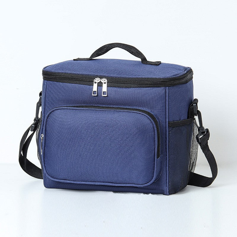 Geanta pentru Pranz Termoizolanta, Model Multifunctional cu Compartimente, Material Impermeabil, Curea de Umar Reglabila si Manere, 26x24x17 cm, Albastru Navy