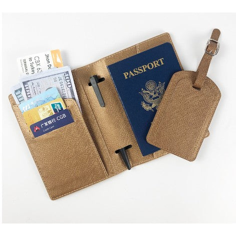 Portofel pentru Pasaport si Organizator Carduri, Protectie Documente Calatorie, Piele PU, Suport Pix si Eticheta Bagaj, Unisex, Maro, 23x16 cm
