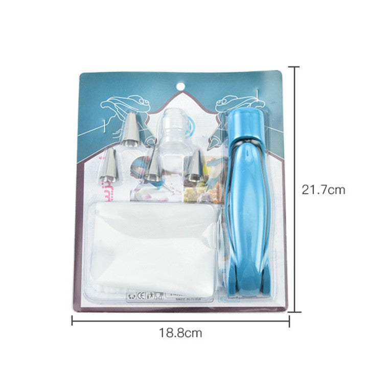 Set Accesorii Decorare Prajituri si Torturi, Ustensila Manuala pentru Ornare, 5 Capete de Schimb, Plastic, 21.7x18.8 cm, Albastru