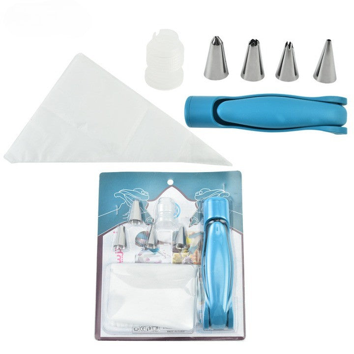 Set Accesorii Decorare Prajituri si Torturi, Ustensila Manuala pentru Ornare, 5 Capete de Schimb, Plastic, 21.7x18.8 cm, Albastru