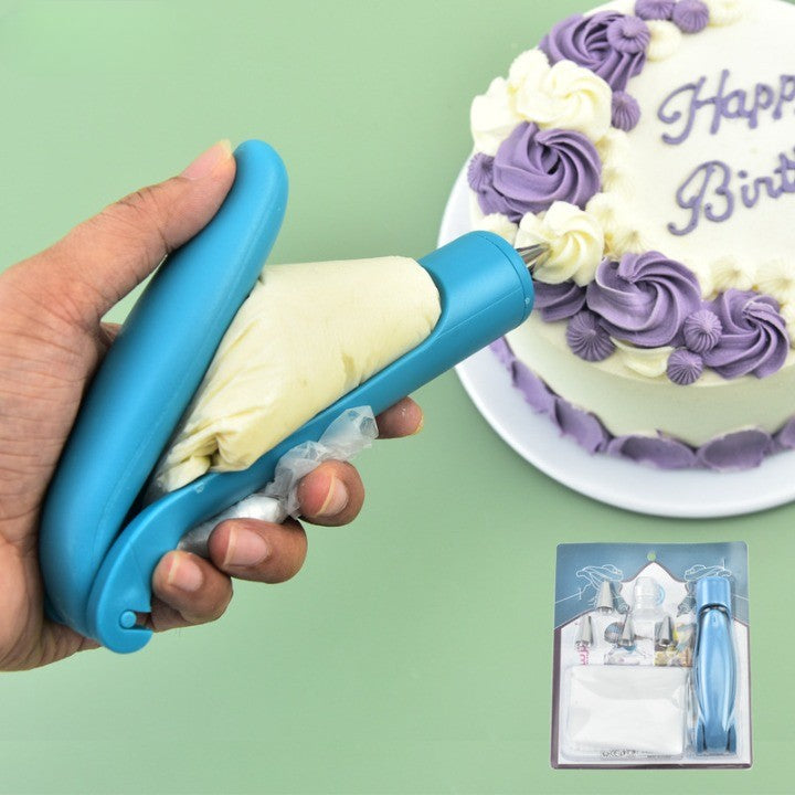 Set Accesorii Decorare Prajituri si Torturi, Ustensila Manuala pentru Ornare, 5 Capete de Schimb, Plastic, 21.7x18.8 cm, Albastru