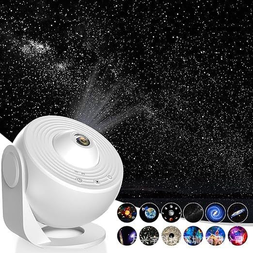 Proiector Galaxie HD, Lampa de Veghe Tip Glob cu Cer Instelat, Rotire 360 Grade, 20 Imagini Interconectabile, Alimentare USB, 10 W, Material ABS, 15x15 cm, Alb