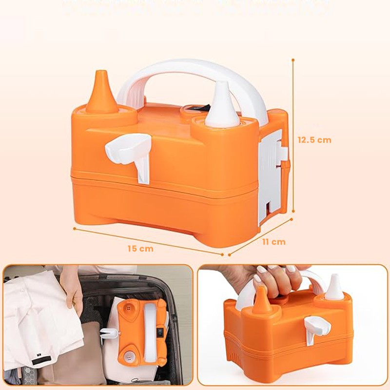Pompa Electrica de Umflat Baloane, Doua Iesiri de Aer, Putere 400W, Portabila pentru Accesorii Petreceri, Alimentare 220V, Portocaliu