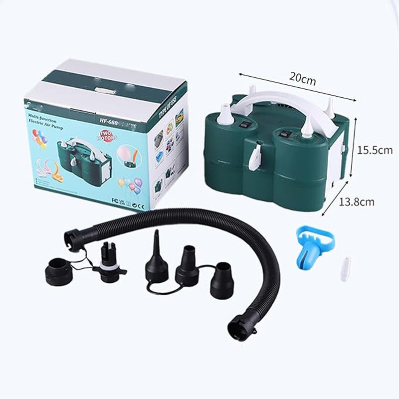 Pompă Electrică de Umflat Baloane, Compresor cu Două Orificii de Umflare și Accesorii, Putere 600W, Alimentare 220V, Verde