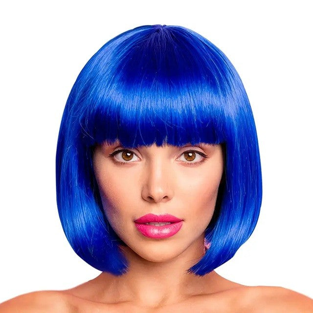 Peruca Cosplay Bob cu Breton, Accesoriu Carnaval si Petreceri Tematice, Material Sintetic PET, Marime Universala, 100 g, Albastru
