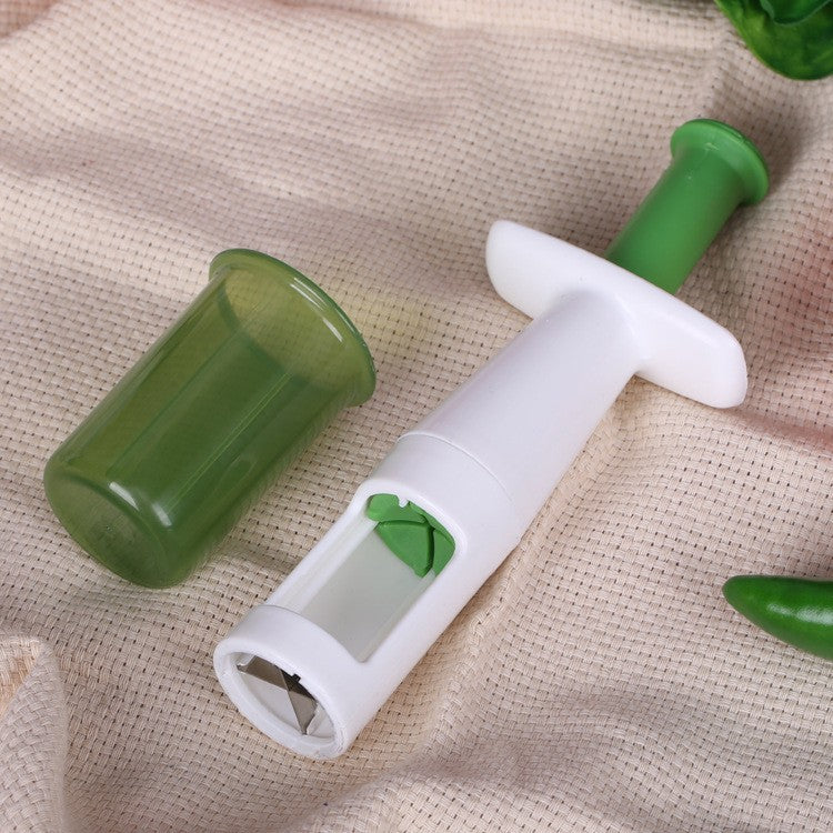 Feliator pentru Legume si Fructe Mici, Dispozitiv pentru Rosii Cherry si Masline, Ustensila de Taiat Rapida, Plastic ABS, 18 x 6.5 cm, Verde