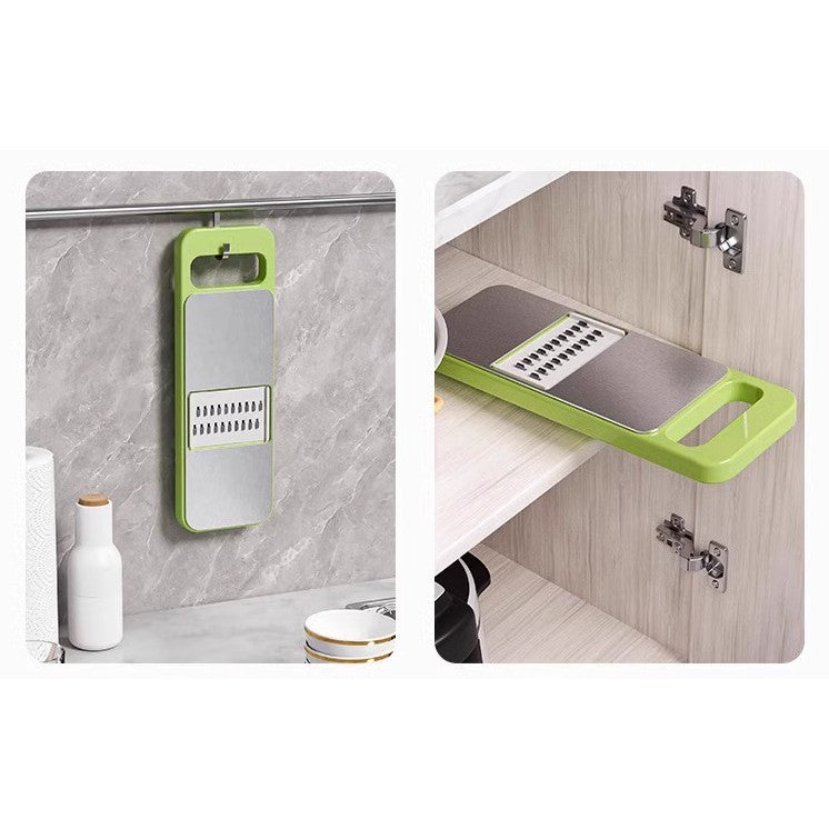 Feliator Legume Multifunctional, Set 7 Piese pentru Taiere si Maruntire, 5 Lame Interschimbabile, Otel Inoxidabil si ABS, Gri-Verde
