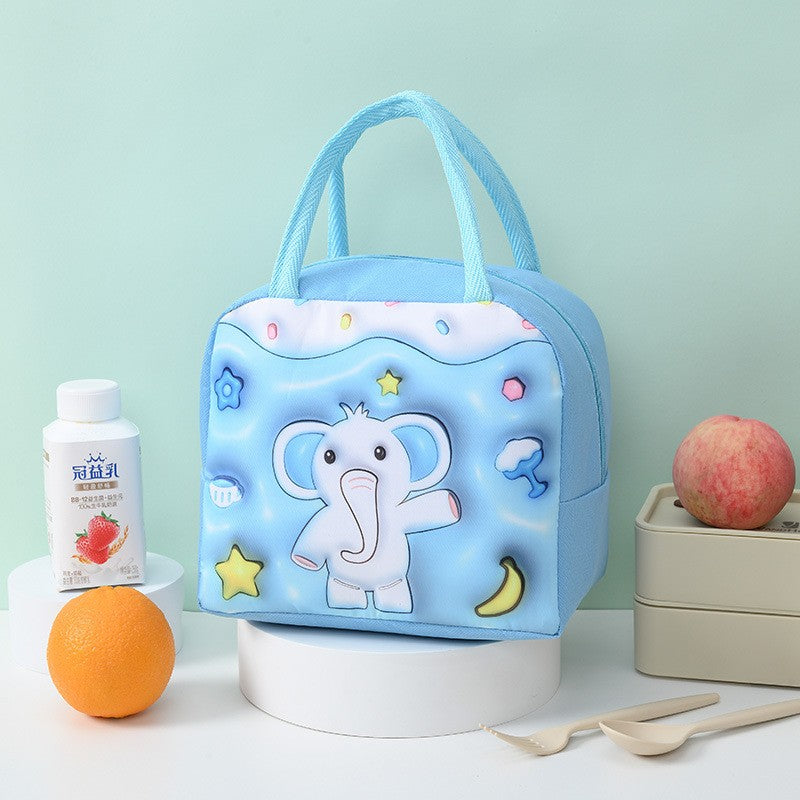 Geantă Frigorifică pentru Prânz, Izolată Termic cu Design 3D Animale, Pânză Oxford, Portabilă pentru Școală și Picnic, 23x13x19 cm, Model Elefant, Albastru