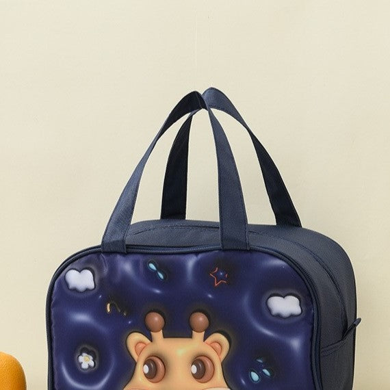 Geantă Frigorifică pentru Prânz Copii, Izolație Termică și Design 3D Animale, Pânză Oxford Rezistentă, 27.5x18x20 cm, Model Cerb, Albastru