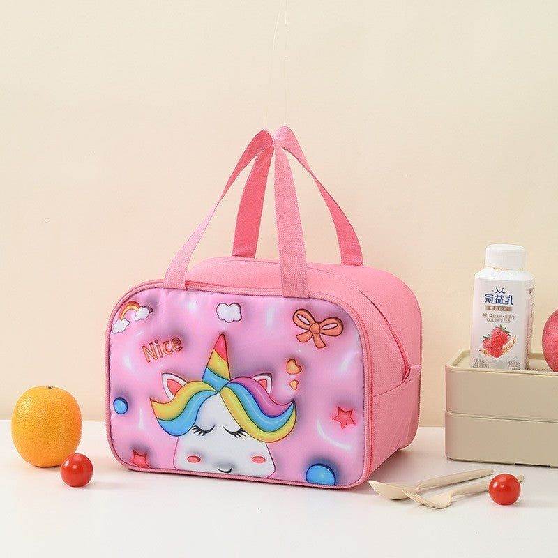 Geantă Frigorifică pentru Prânz Copii, Izolată Termic cu Design 3D Animale, Pânză Oxford Rezistentă, 27.5x18x20 cm, Model Unicorn, Roz