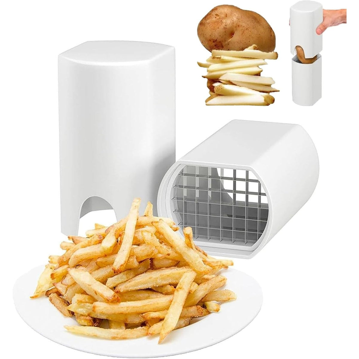 Feliator de Fructe si Legume, Mecanic pentru Taiere Cuburi 1.2 cm, Otel Inoxidabil si Plastic, 14 x 9.5 x 8 cm, Alb