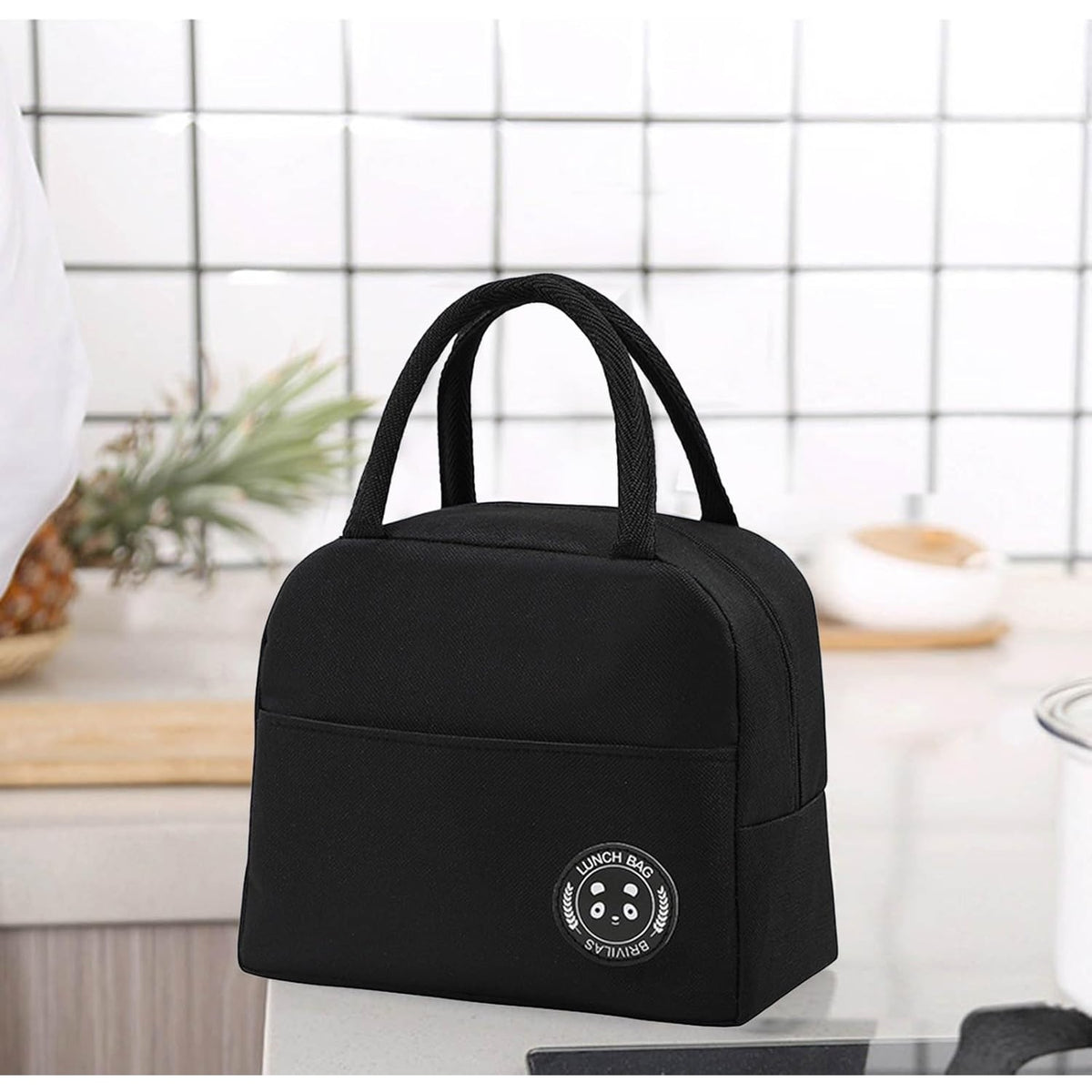Geanta Termica pentru Pranz, Model Compartimentat si Impermeabil, Interior Izolat cu Manere Ergonomice si Buzunar Exterior, Textil Oxford, 22x14x19 cm, Negru