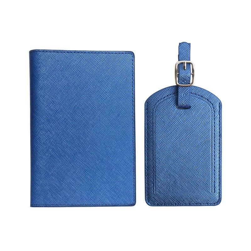 Portofel pentru Pasaport si Carduri, Set Calatorie cu Eticheta Bagaje si Suport Pix, Piele PU, Protectie Documente, Multifunctional, Unisex, 23x16 cm, Albastru