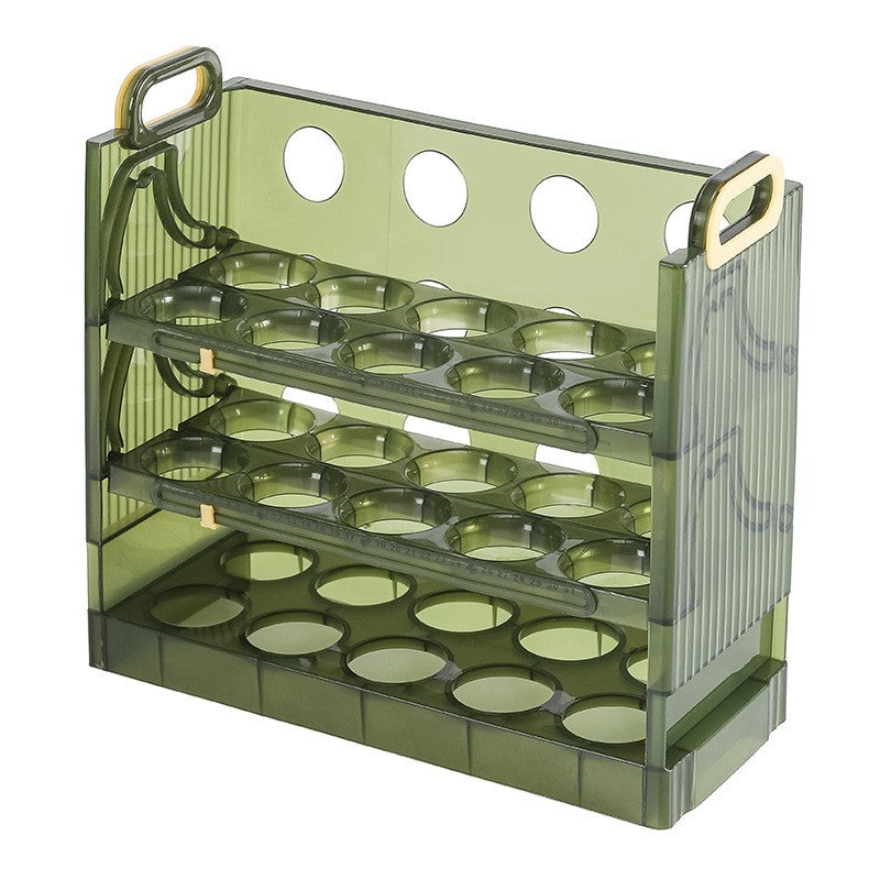 Suport Organizator pentru Oua, pentru Frigider, Design Stratificat pe 3 Niveluri, Plastic Durabil cu Indicator Data Expirare, Capacitate 30 Oua, Verde Transparent, 25.5x10x23 cm