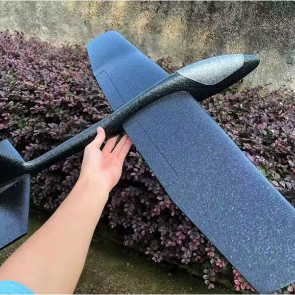 Avion Planor pentru Copii, Jucarie de Exterior pentru Cascadorii, Spuma PPE Flexibila, Lansare Manuala 10-30 m, Lungime 67 cm, Anvergura Aripi 83 cm, Negru