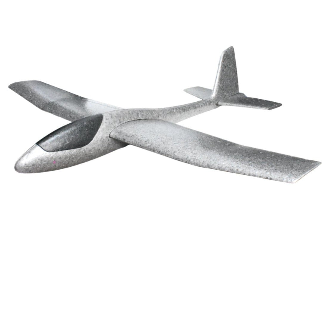 Avion Planor Jucarie Pentru Copii, Zbor Aerodinamic 10-30 m, Spuma PPE Rezistenta, Lungime 67 cm, Anvergura Aripi 83 cm, Gri/Albastru