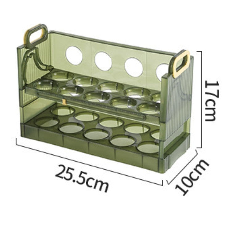 Suport Organizator pentru Oua, Cutie Depozitare Frigider cu Doua Straturi, Plastic Transparent cu Indicator Data, Capacitate 20 Oua, Verde, 25.5x10x17 cm