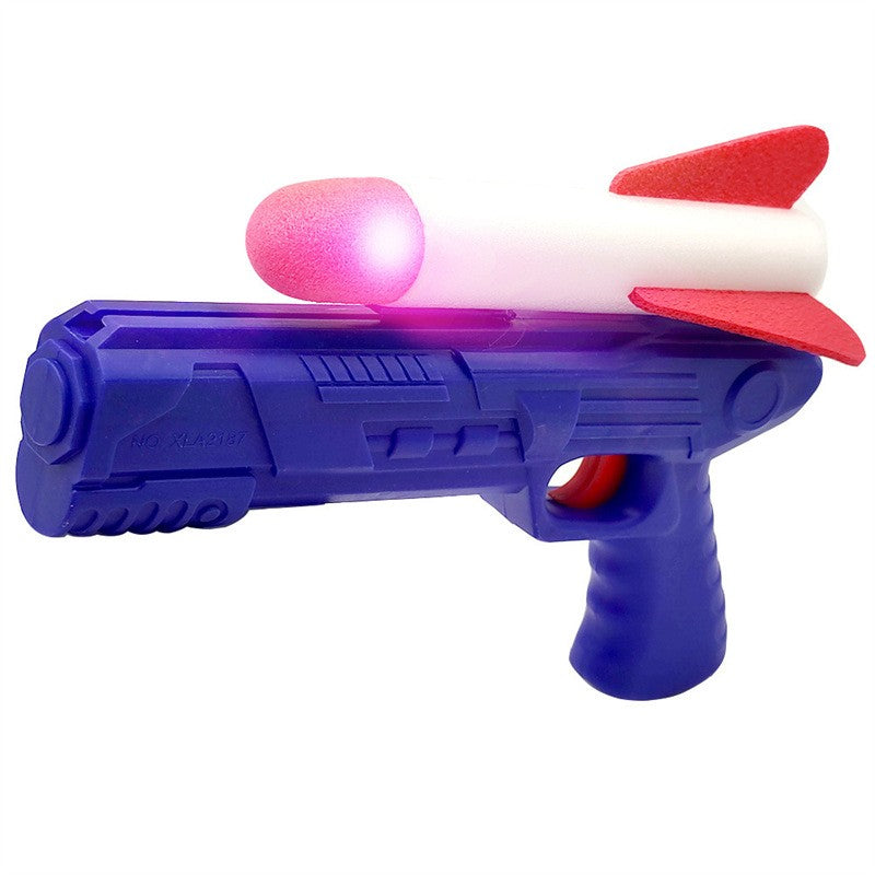 Pistol de Jucarie cu Lansator de Racheta, Lumina LED Interactiva, Plastic si Polistiren, Varsta +3 Ani, Albastru/Rosu