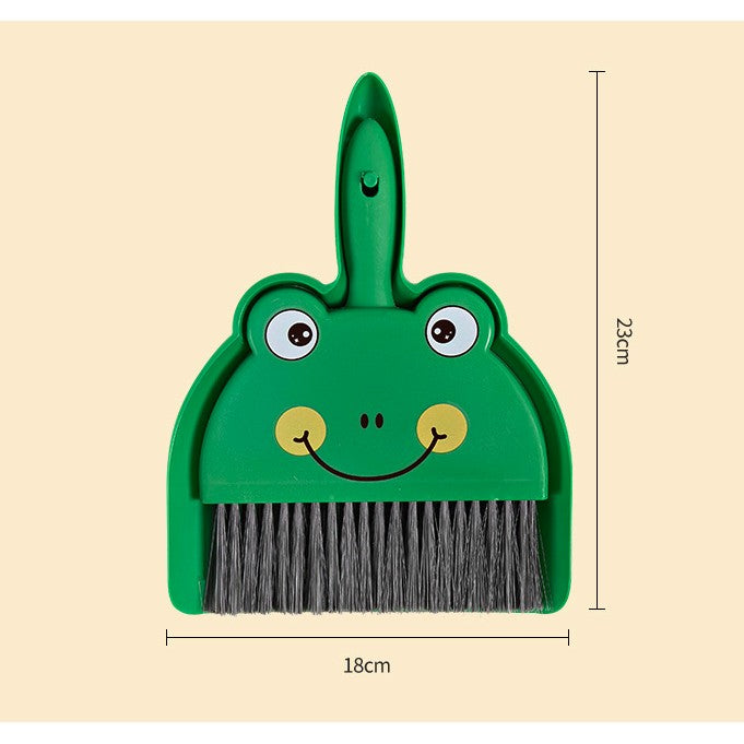 Little Cleaner Set Mini Matura si Faras pentru Birou si Bucatarie, Design Broscuta, Plastic, 23 x 18 cm, Verde