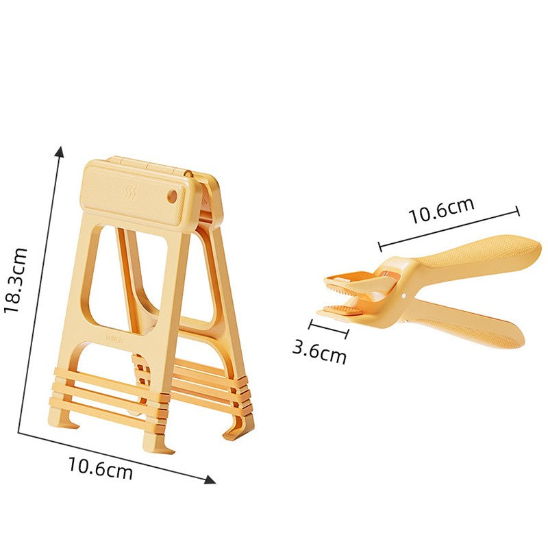 Cleste pentru Boluri si Oale, Maner Anti-Alunecare cu Extindere, Protectie Termica Rezistenta la Temperaturi Inalte, ABS si Silicon, 16 x 10.5 x 3.6 cm, Bej