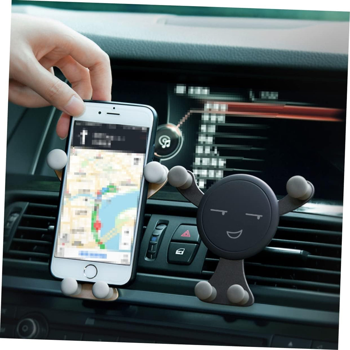 Suport Telefon Auto pentru Ventilatie, Model Smiley Face, Rotire 360 Grade, ABS si Silicon, Compatibilitate Universala 4.0-6.0 Inch, 11 x 10 x 4 cm, Negru