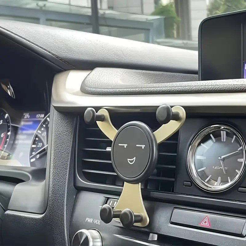 Suport Telefon Auto Pentru Grila Ventilatie, Rotire 360 Grade, Design Smiley Face, Material ABS si Silicon, Compatibilitate Universala 4.0-6.0 Inch, Auriu