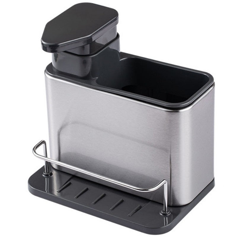 Dispenser Multifunctional Pentru Detergent Si Sapun Lichid, Dozator Cu Suport Pentru Ustensile De Bucatarie, Plastic, 18.5 x 18 x 12.8 cm, Negru