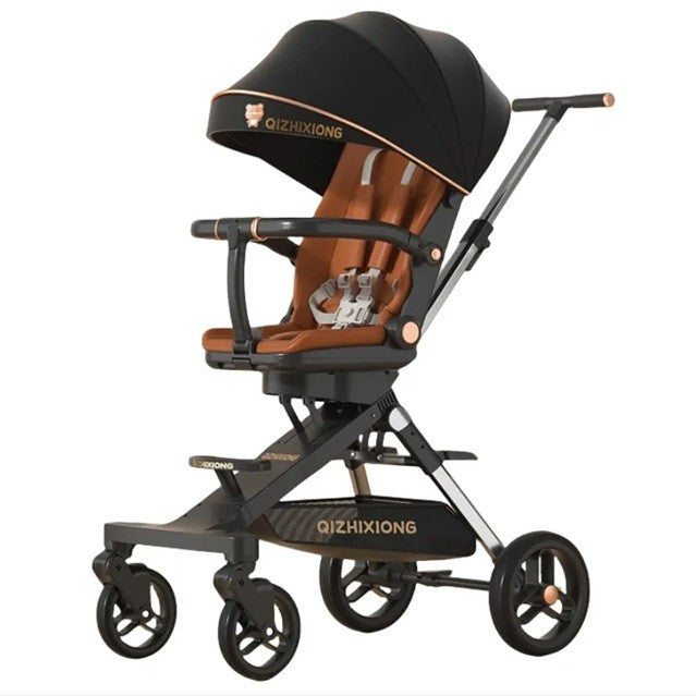 Carucior Sport 3 in 1, Reversibil cu Sezut Rotativ 360 Grade, Functie Scaun Masa si Pat Dormit, Pliabil, Cadru Aluminiu, 6-36 Luni, Negru