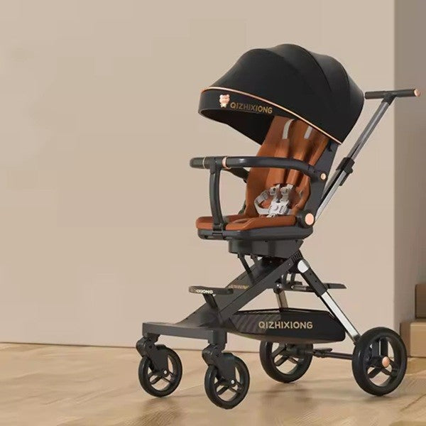 Carucior Sport 3 in 1, Reversibil cu Sezut Rotativ 360 Grade, Functie Scaun Masa si Pat Dormit, Pliabil, Cadru Aluminiu, 6-36 Luni, Negru