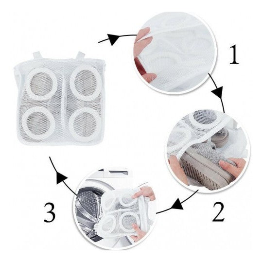 Sac pentru Spalare Incaltaminte in Masina de Spalat, Protectie cu Strat de Spuma si Fermoar Securizat, Panza Tip Plasa, 28 x 24.5 x 8 cm, Alb