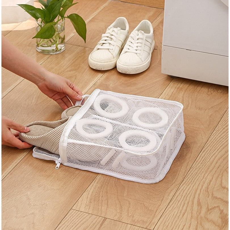 Sac pentru Spalare Incaltaminte in Masina de Spalat, Protectie cu Strat de Spuma si Fermoar Securizat, Panza Tip Plasa, 28 x 24.5 x 8 cm, Alb