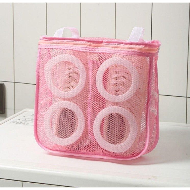 Sac pentru Spalare Incaltaminte in Masina de Spalat, Protectie cu Strat Interior din Spuma si Fermoar Securizat, Panza Tip Plasa, 28 x 24.5 x 8 cm, Roz