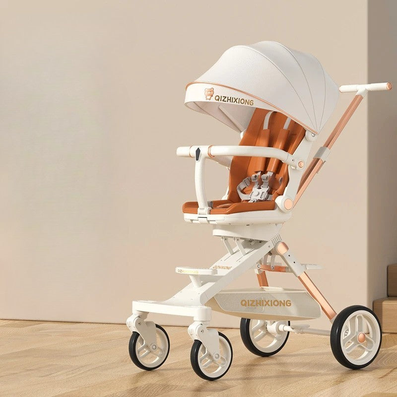 Carucior Sport 3 in 1, Scaun de Masa si Pat de Dormit, Pliabil, Sezut Rotativ 360 Grade, Reversibil, Cadru Aluminiu, 6-36 Luni, Alb