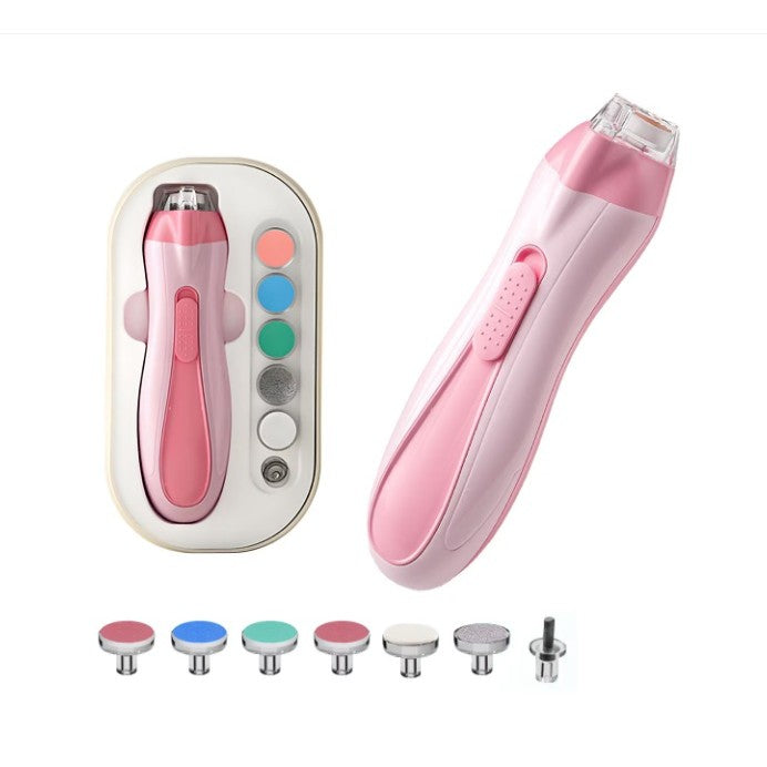 Pila Electrica pentru Unghii Bebelusi si Copii, Silentioasa cu Lumina LED si Incarcare USB Tip C, Material ABS, 6 Capete de Pilit Incluse, Roz