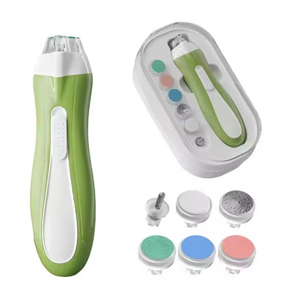 Pila Electrica Unghii pentru Bebelusi si Copii, Silentioasa cu Lumina LED si Incarcare USB Tip C, ABS, 6 Accesorii, 9.5 x 6 x 17 cm, Verde