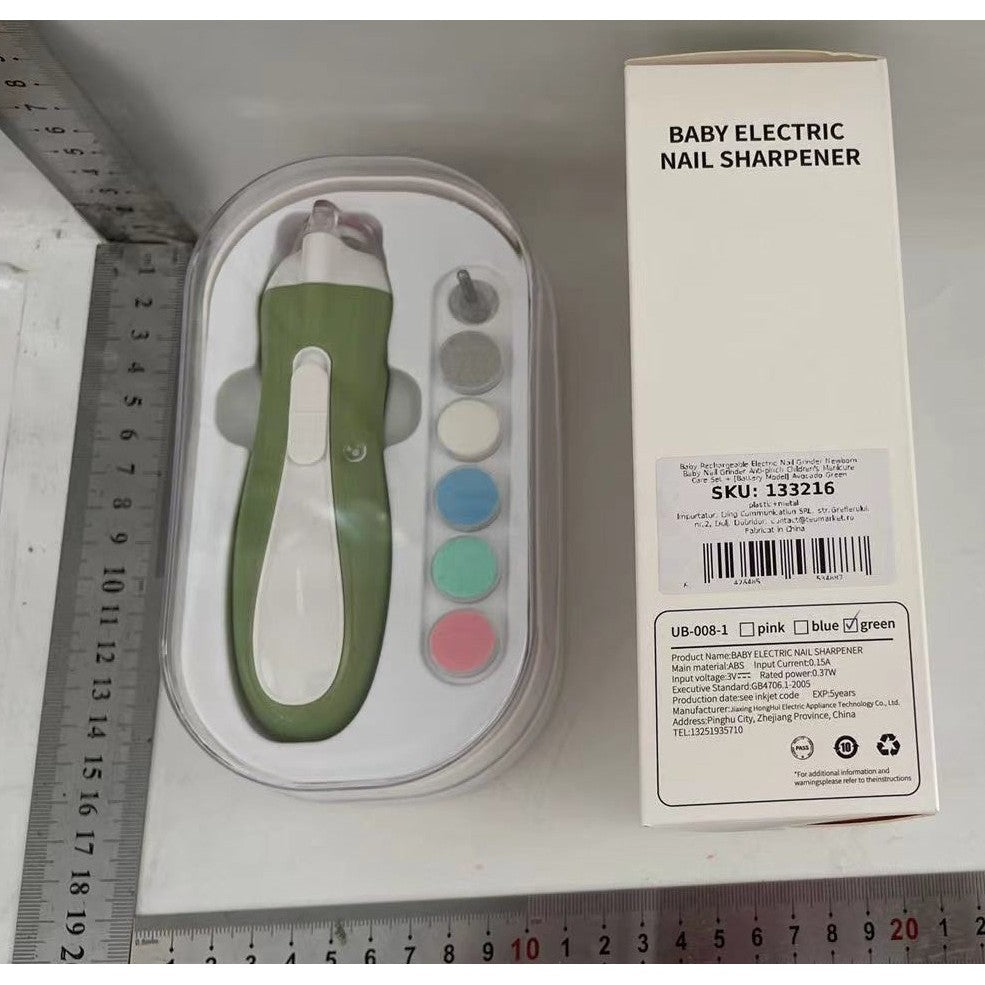 Pila Electrica Unghii pentru Bebelusi si Copii, Silentioasa cu Lumina LED si Incarcare USB Tip C, ABS, 6 Accesorii, 9.5 x 6 x 17 cm, Verde